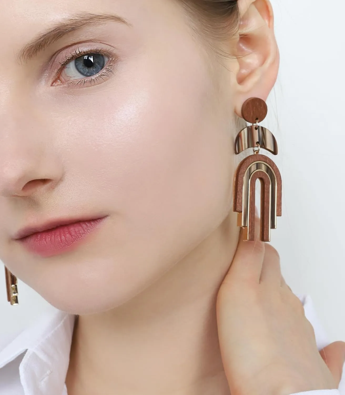 Ozel - Natural Wooden Acrylic Boho Drop Dangle Earrings for Women - Geometric Statement Jewellery - Brown, Black, Magent Red, Olive Green, White beige
