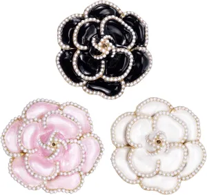 PAGOW 3Pcs Flower Brooch Pin, Fashion Petal Pearl Elegant Exquisite Brooches Pins Set Decoration for Women Wedding Banquet Party Shirts Dresses