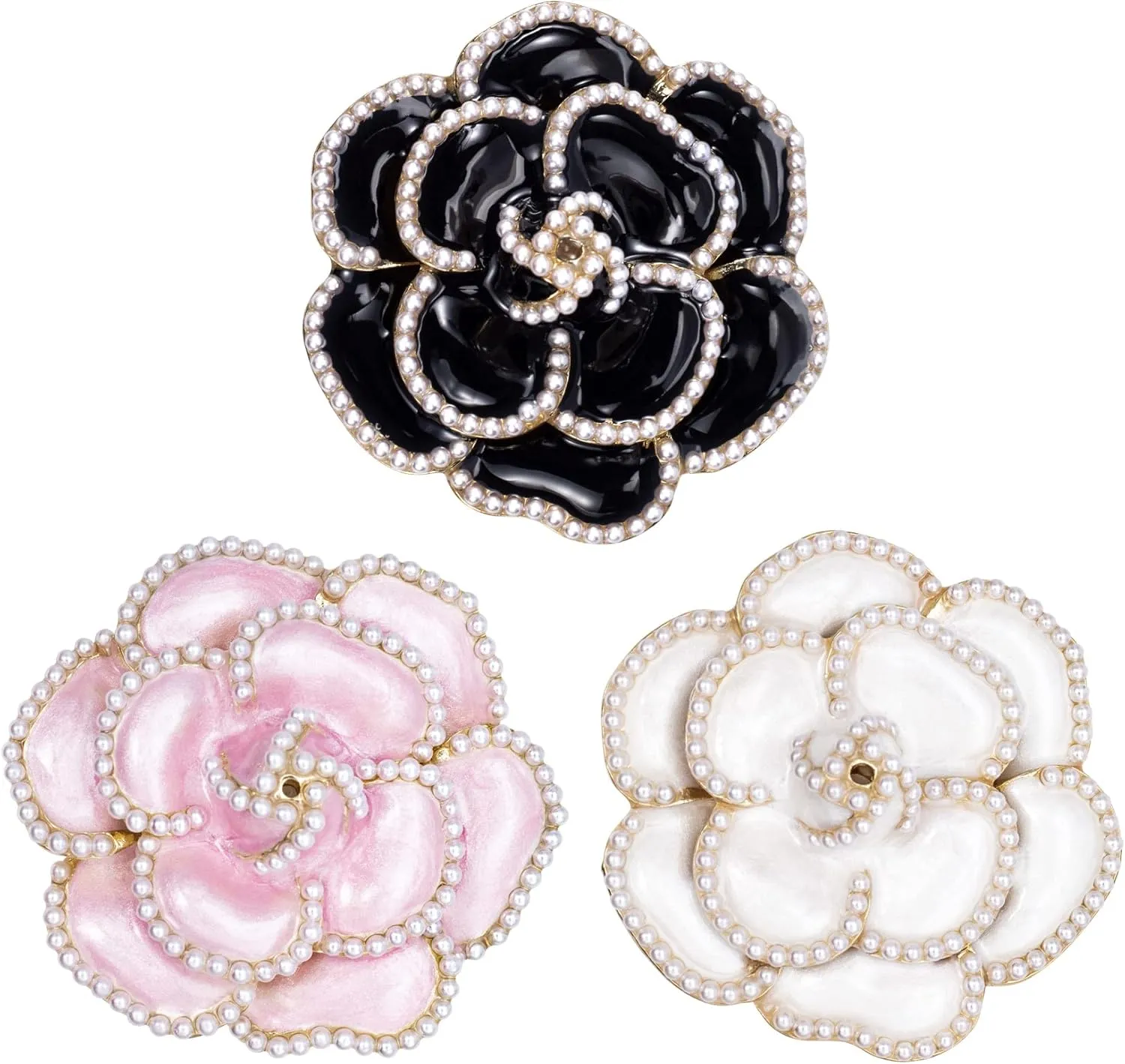 PAGOW 3Pcs Flower Brooch Pin, Fashion Petal Pearl Elegant Exquisite Brooches Pins Set Decoration for Women Wedding Banquet Party Shirts Dresses