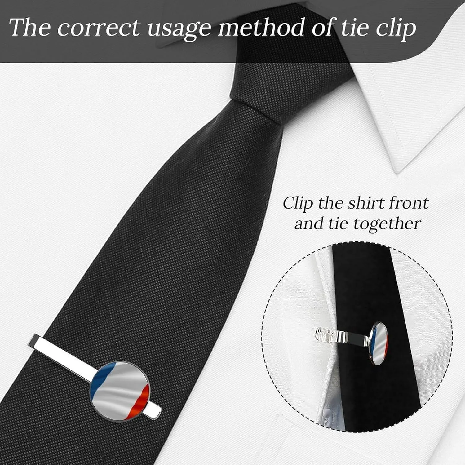 Pair of Shiny Tie Pins - Silver Bar Clips for Wedding Parties