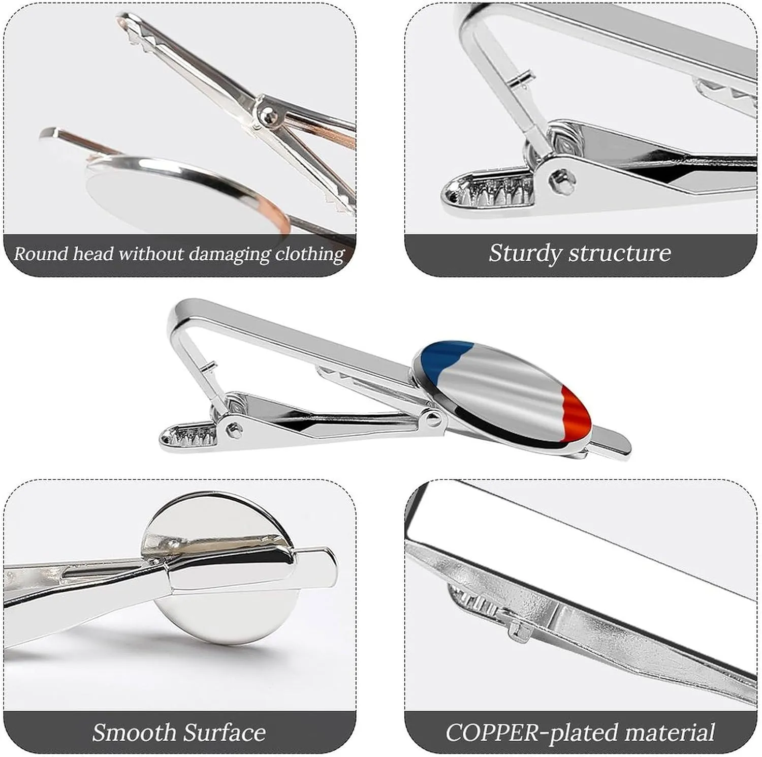 Pair of Shiny Tie Pins - Silver Bar Clips for Wedding Parties