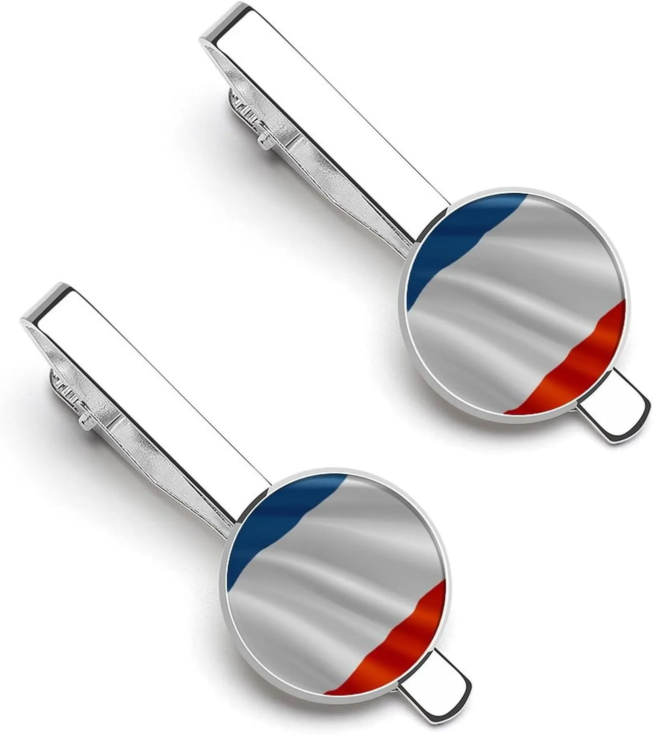 Pair of Shiny Tie Pins - Silver Bar Clips for Wedding Parties
