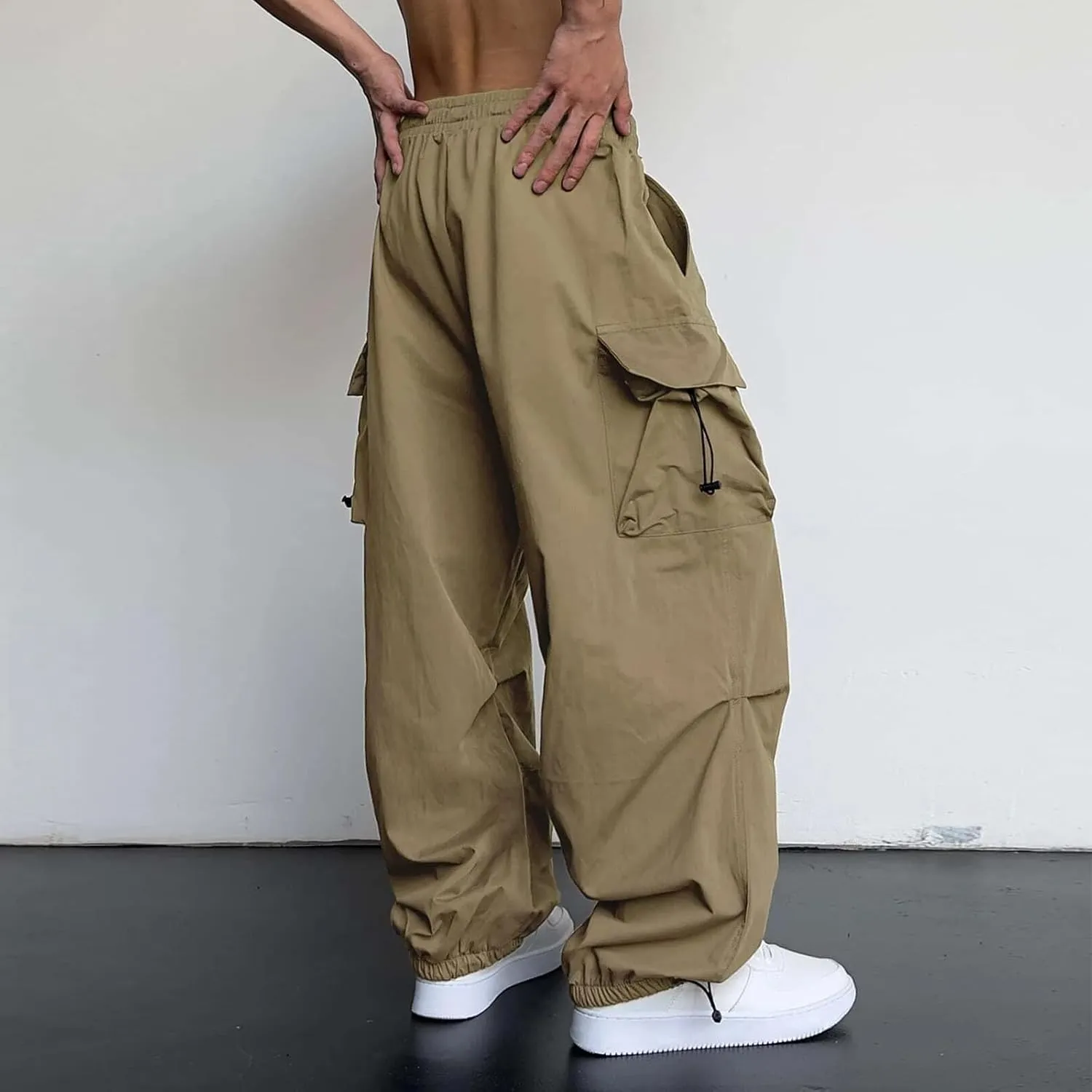 Parachute Pants Men Casual Baggy Cargo Sweatpants Trendy Loose Fit Y2K Hip Hop Drawstring Harem Pants for Streetwear