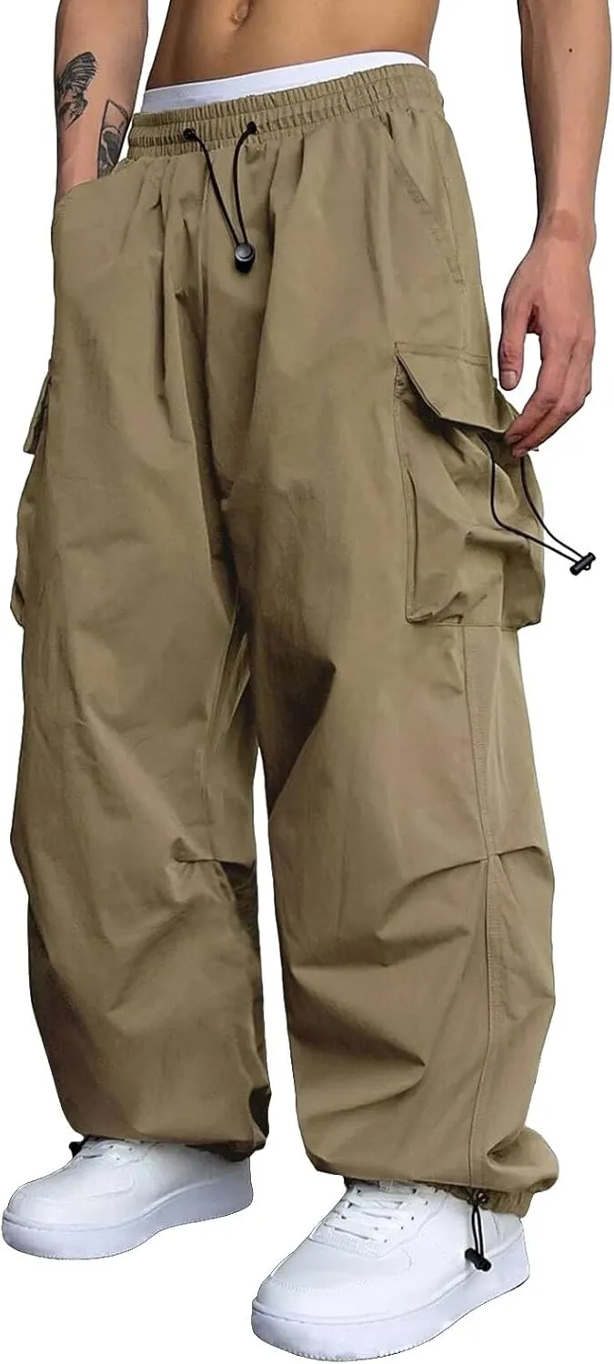 Parachute Pants Men Casual Baggy Cargo Sweatpants Trendy Loose Fit Y2K Hip Hop Drawstring Harem Pants for Streetwear