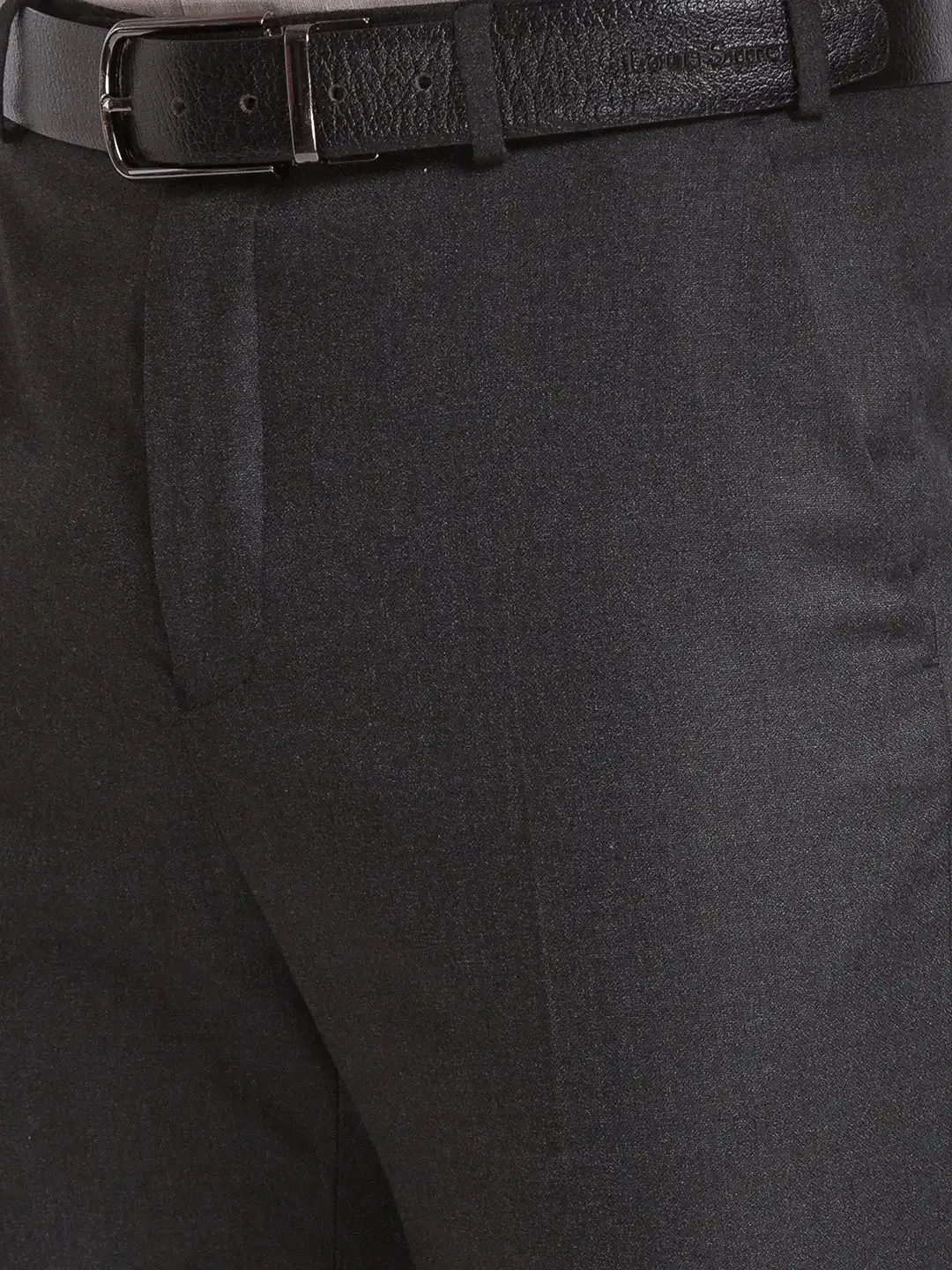 Park Avenue Men Grey Structure Super Slim Fit Polyester Blend Trousers