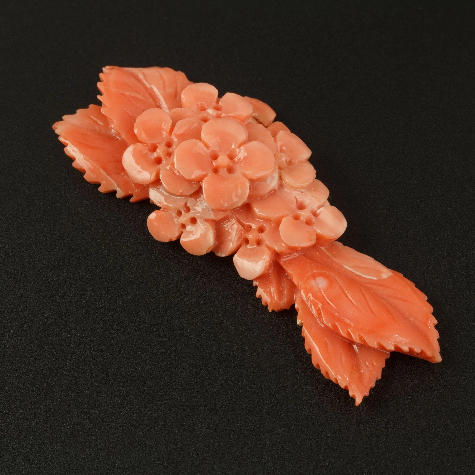 Peach Coral Cabochon carved floral design, natural, untreated.  b4-cor479