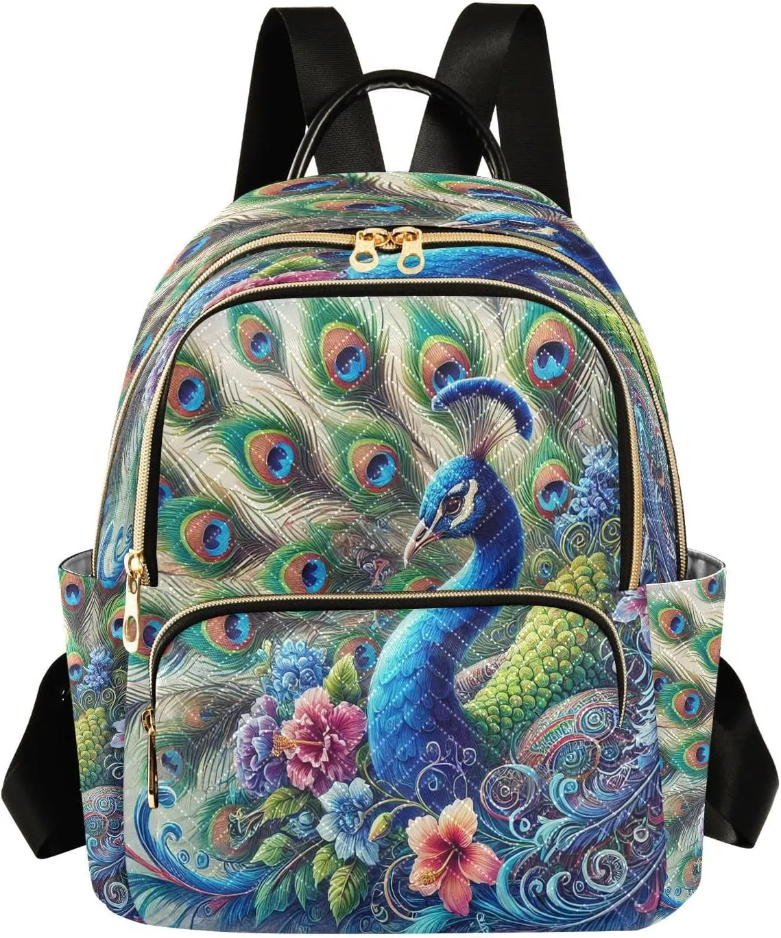 Peacock Mini Backpack Purse for Women Small Travel Casual Daypack Ladies Shoulder Bags Quilted Bookbag for Work M