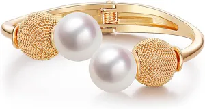 Pearl Bracelet for Women,Gold Cuff Pearl Bracelet Chunky Bangle Bracelets Simple Gold Plated Cuff Bangle Irregular Pearl Bracelet Trendy Personality Pearl Statement Jewelry