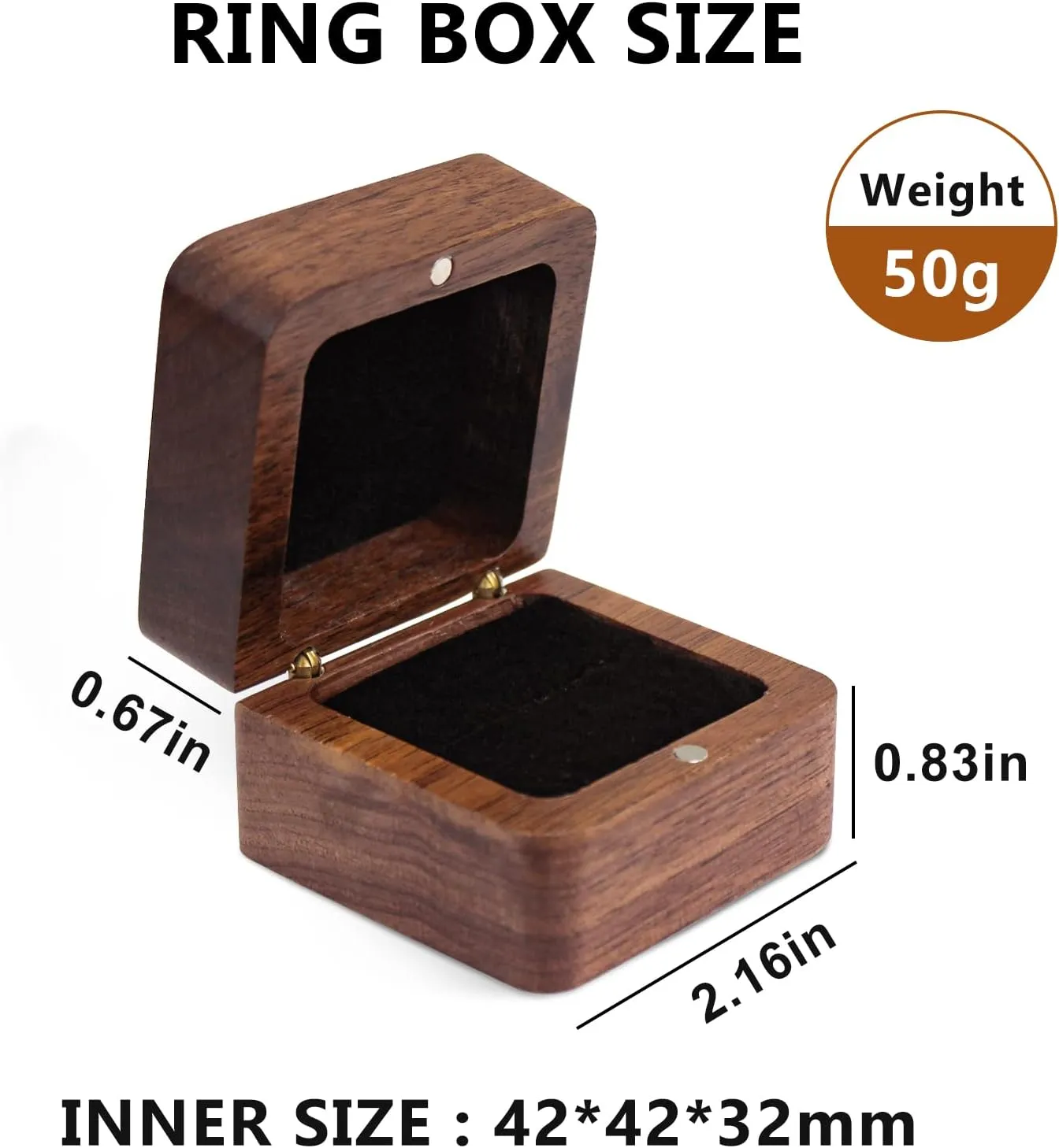 Personalized Wooden Ring Box, Mini Engagement Ring Holder Box with Single Slot, Square Wedding Ring Box for Ring, Elegant and Retro Ring Holder Box for Wedding, Ceremony (black)