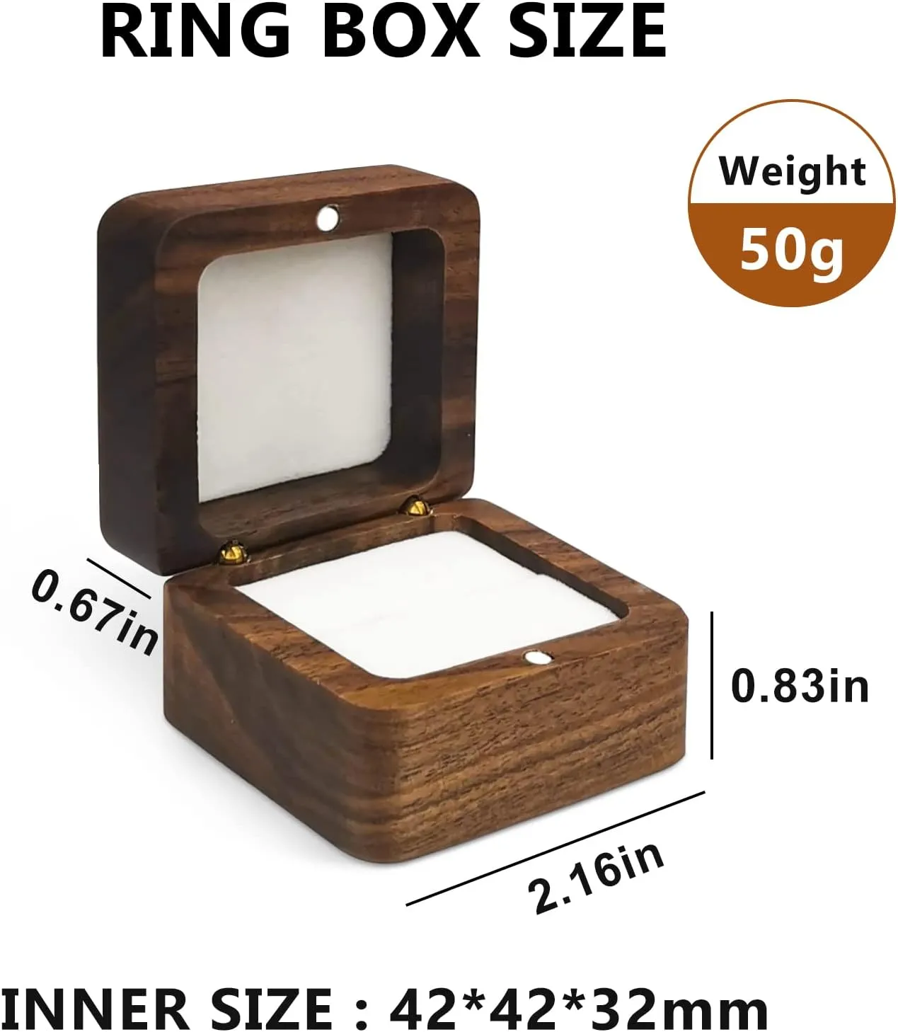 Personalized Wooden Ring Box, Mini Engagement Ring Holder Box with Single Slot, Square Wedding Ring Box for Ring, Elegant and Retro Ring Holder Box for Wedding, Ceremony (white)