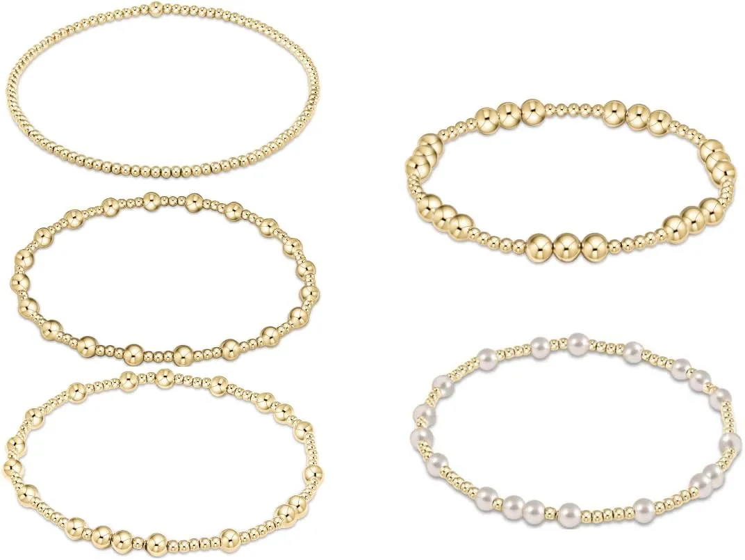 Pingyongchang Gold Beaded Bracelets for Women 14K Gold Plated Stackable Bracelets Stretch Bead Ball Bracelet Set for Women 3MM 4MM 6MM 8MM Beads Jewelry