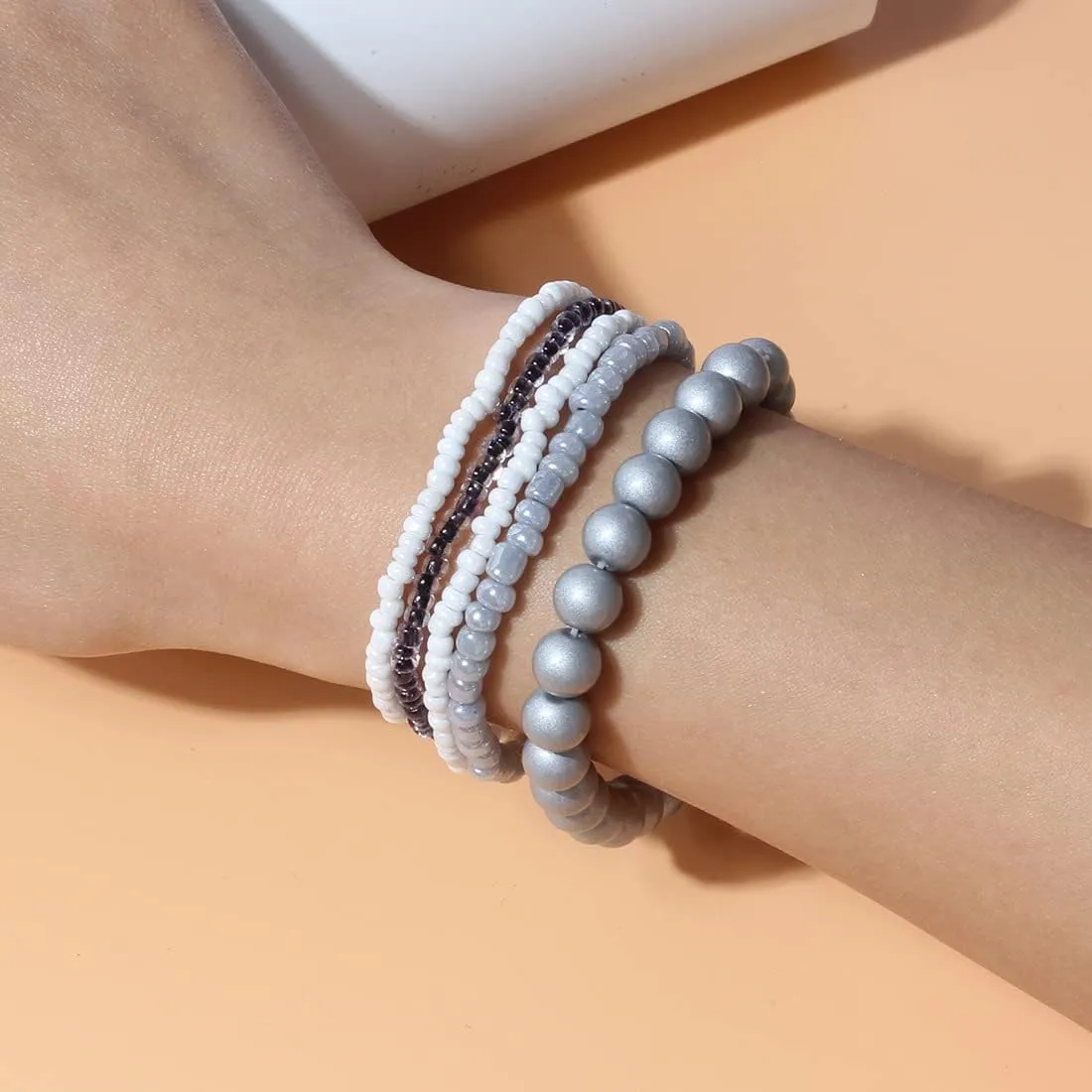 Pingyongchang Stackable Multi Layer Bohemian Bead Bracelet For Women Handmade Colorful Beads Layered Stretch Multilayer Bangles Bracelets Beach Anklets Jewelry String Charm Bracelets 6 pieces