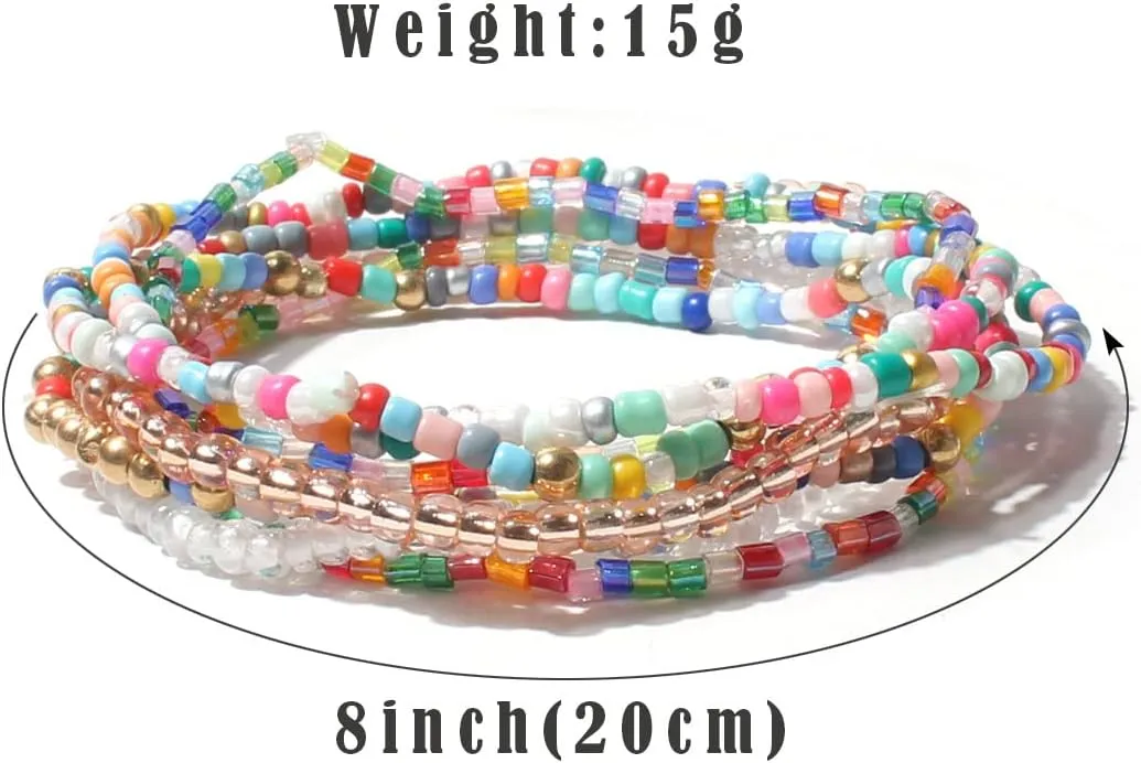 Pingyongchang Stackable Multi Layer Bohemian Bead Bracelet For Women Handmade Colorful Beads Layered Stretch Multilayer Bangles Bracelets Beach Anklets Jewelry String Charm Bracelets 6 pieces