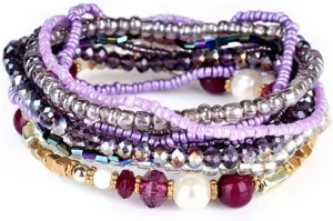 Pingyongchang Stackable Multi Layer Bohemian Bead Bracelet For Women Handmade Colorful Beads Layered Stretch Multilayer Bangles Bracelets Beach Anklets Jewelry String Charm Bracelets 6 pieces
