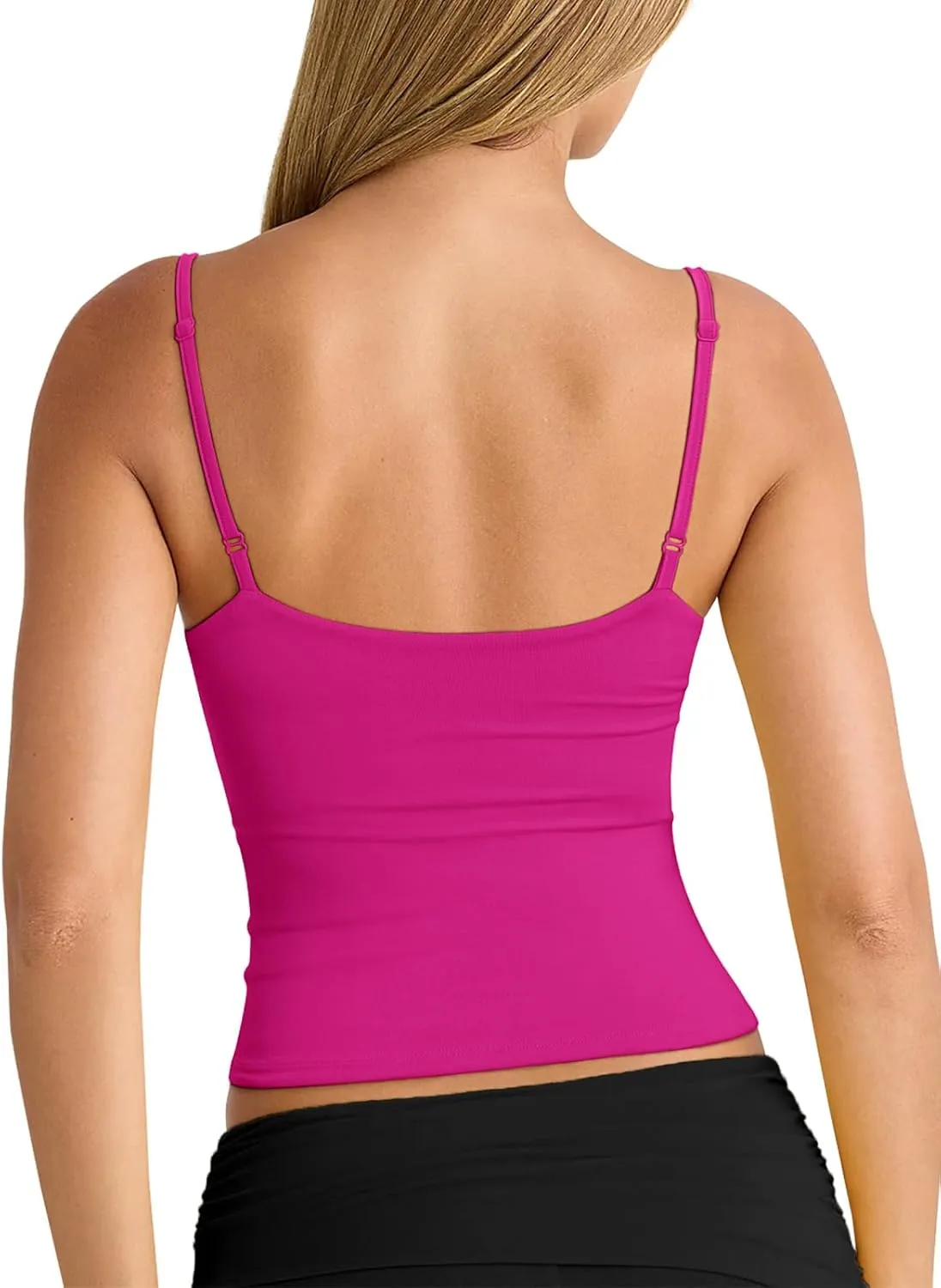 PINKMSTYLE 2025 Womens Spaghetti Strap Tank Top V Neck Double Lined Going Out Summer Top