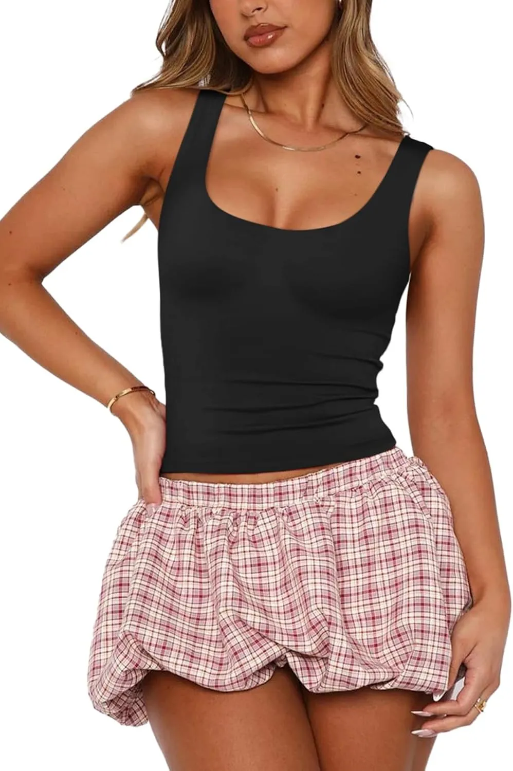 PINKMSTYLE Womens Basic Square Neck Tank Tops Cute Double Lined Sleeveless Tops Summer Outfits