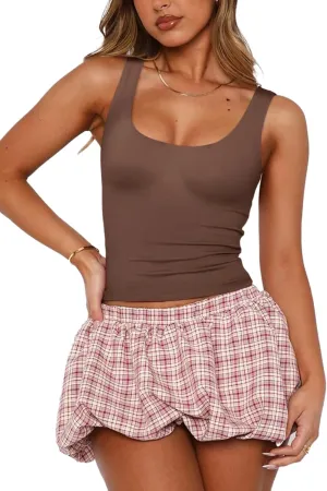 PINKMSTYLE Womens Basic Square Neck Tank Tops Cute Double Lined Sleeveless Tops Summer Outfits