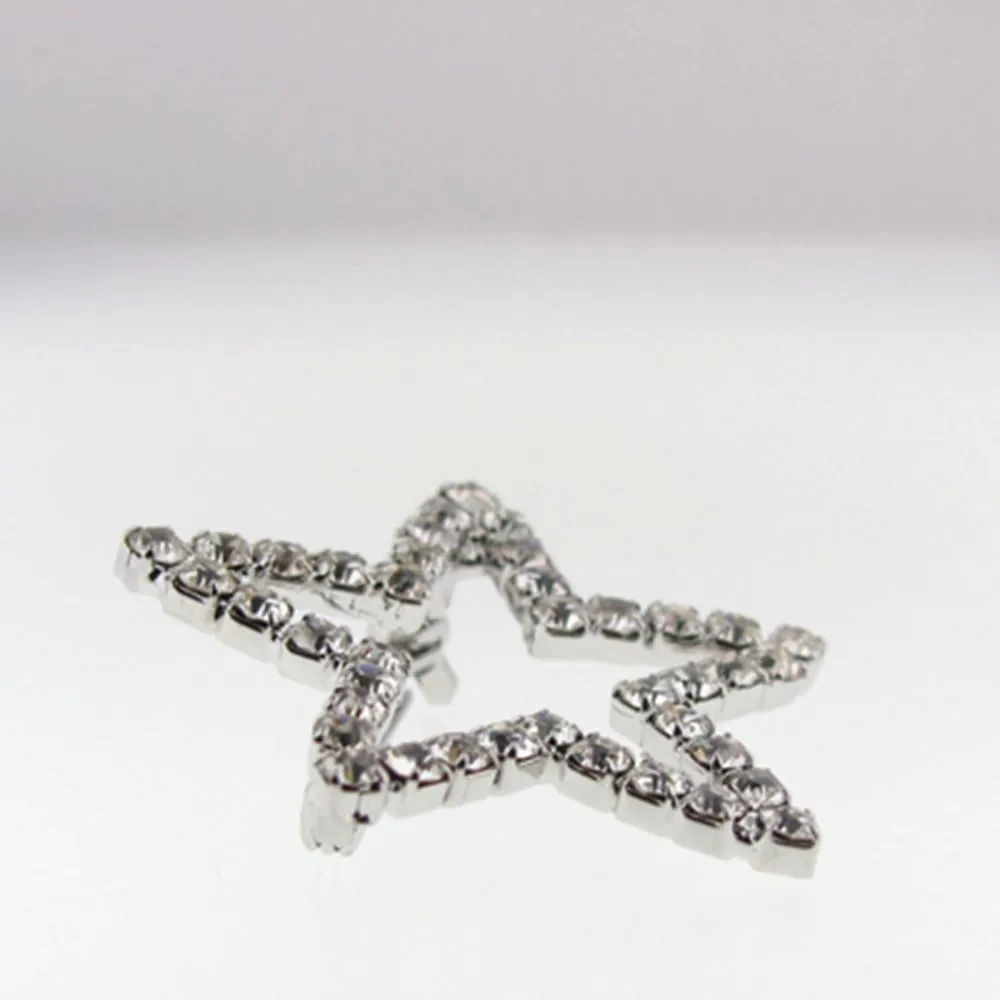 PinMart Silver Plated Shiny Rhinestone Star Brooch Pin