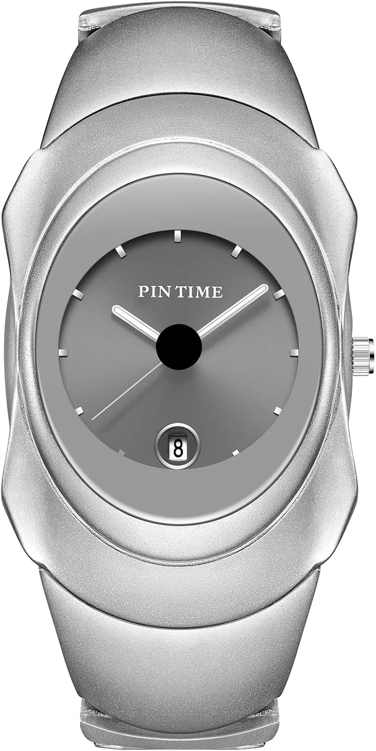 PINTIME Fashion Mens Unique Watches Slim Sleek Classic Stainless Steel Quartz Waterproof Business Wristwatches for Men Auto Date