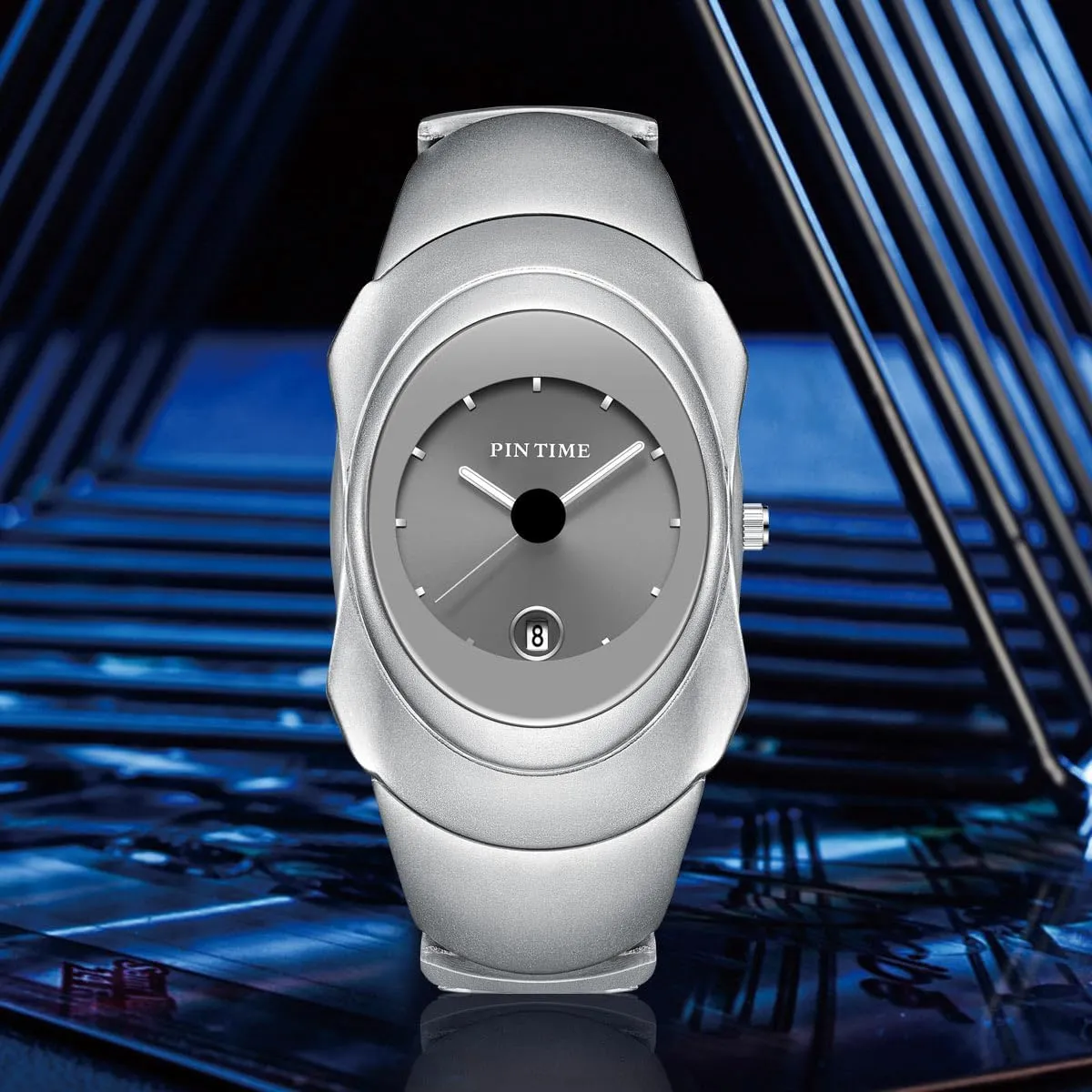 PINTIME Fashion Mens Unique Watches Slim Sleek Classic Stainless Steel Quartz Waterproof Business Wristwatches for Men Auto Date