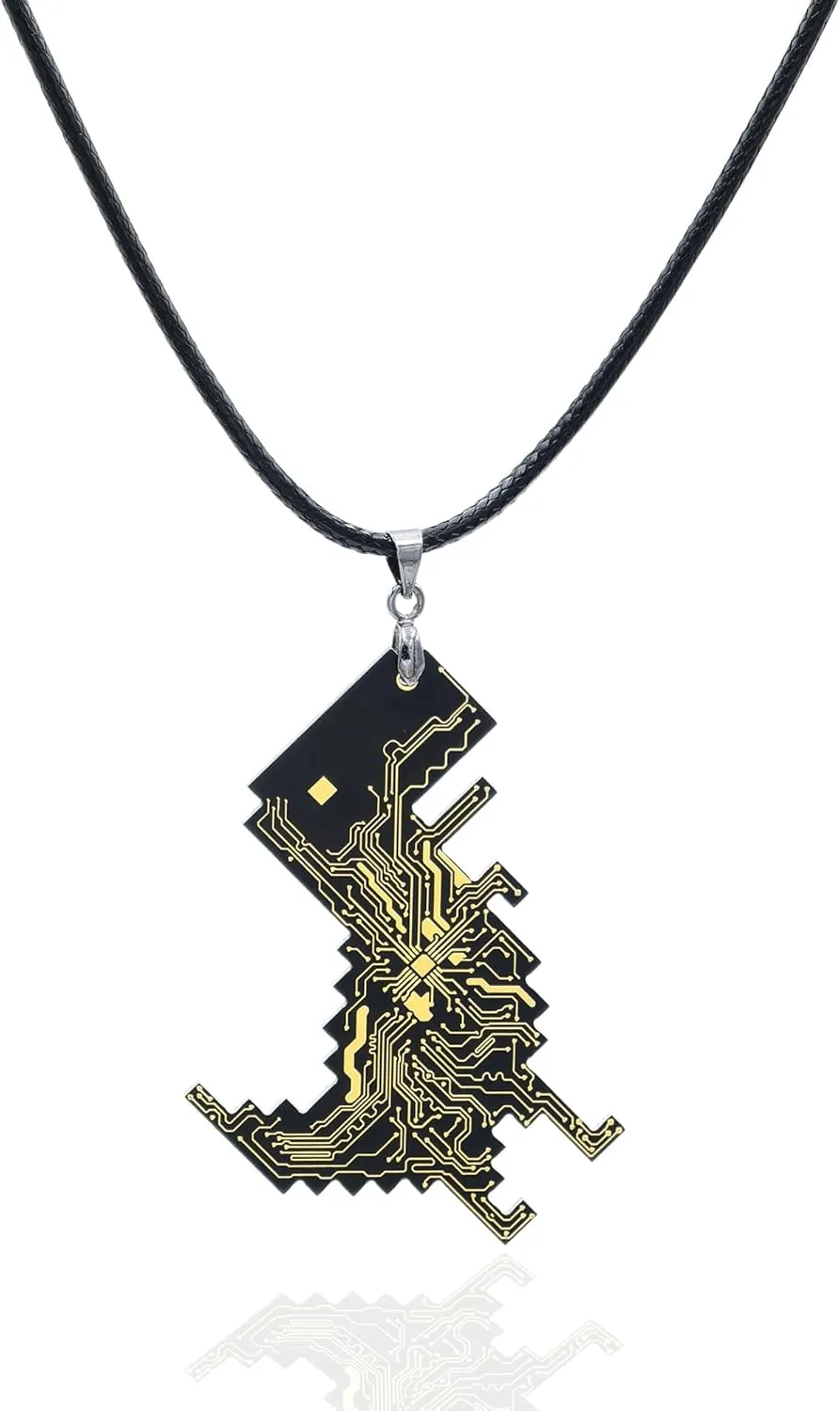 Pixel Dino Necklace Pendant Circuit Board Necklace | Immersion Gold Tech Accessory for Gamers and Tech Enthusiasts