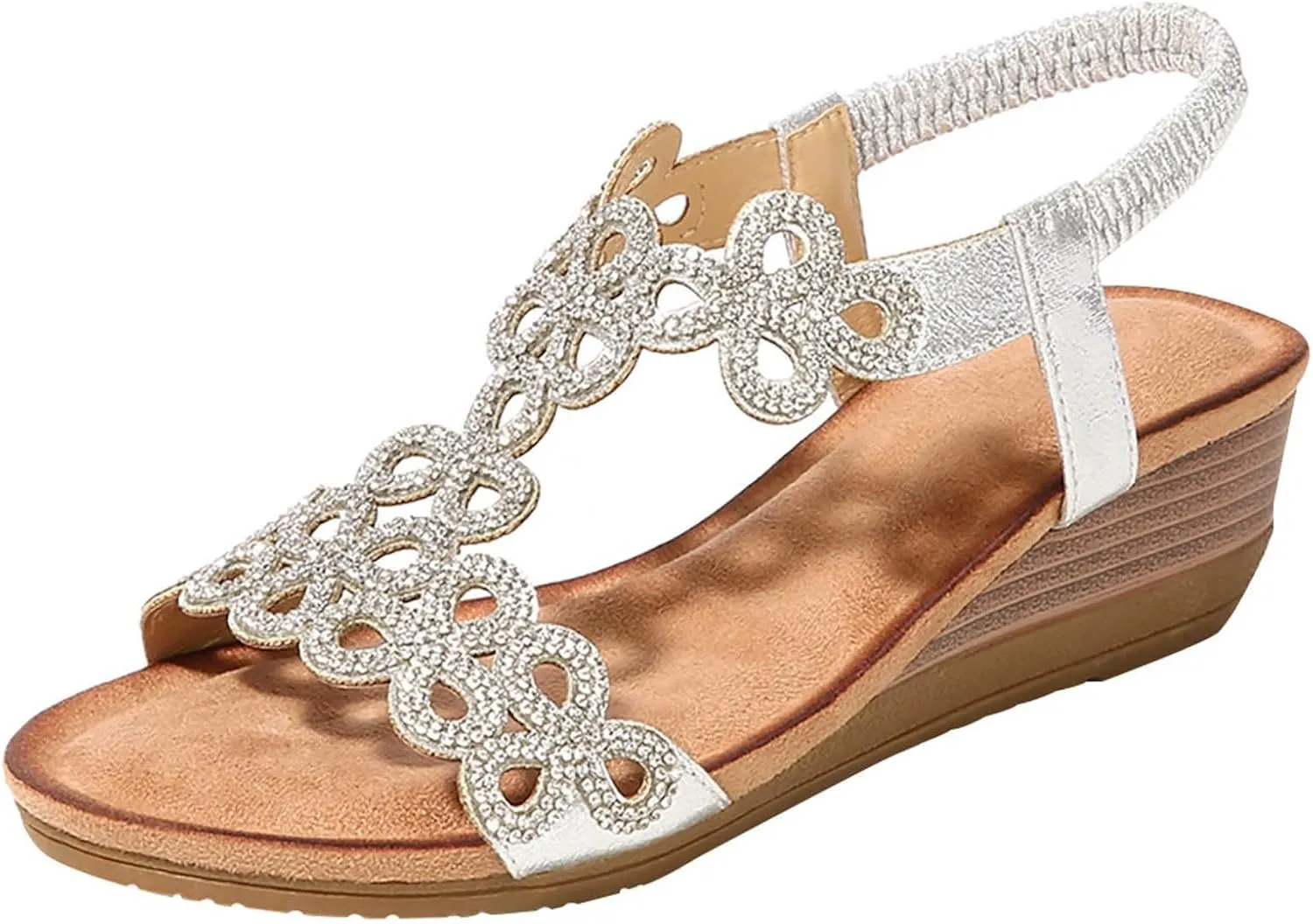 Platform Sandals for Women Elastic Ankle Strap Open Toe Flower Shoes Women Open Toe Flatform Fashion Sandals