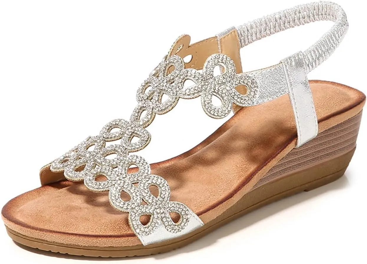Platform Sandals for Women Elastic Ankle Strap Open Toe Flower Shoes Women Open Toe Flatform Fashion Sandals
