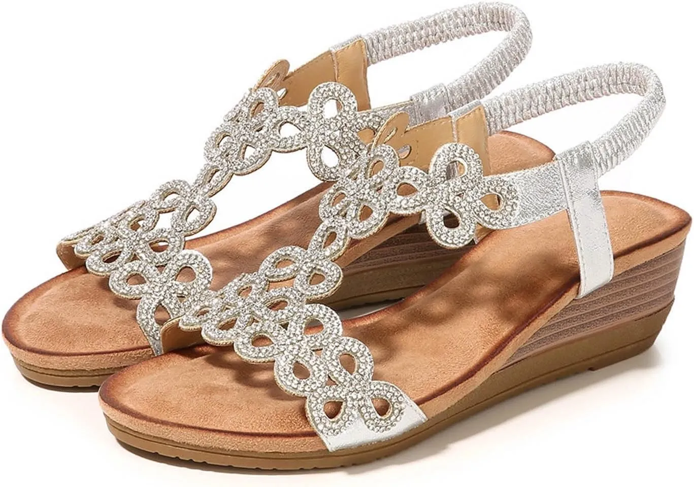 Platform Sandals for Women Elastic Ankle Strap Open Toe Flower Shoes Women Open Toe Flatform Fashion Sandals