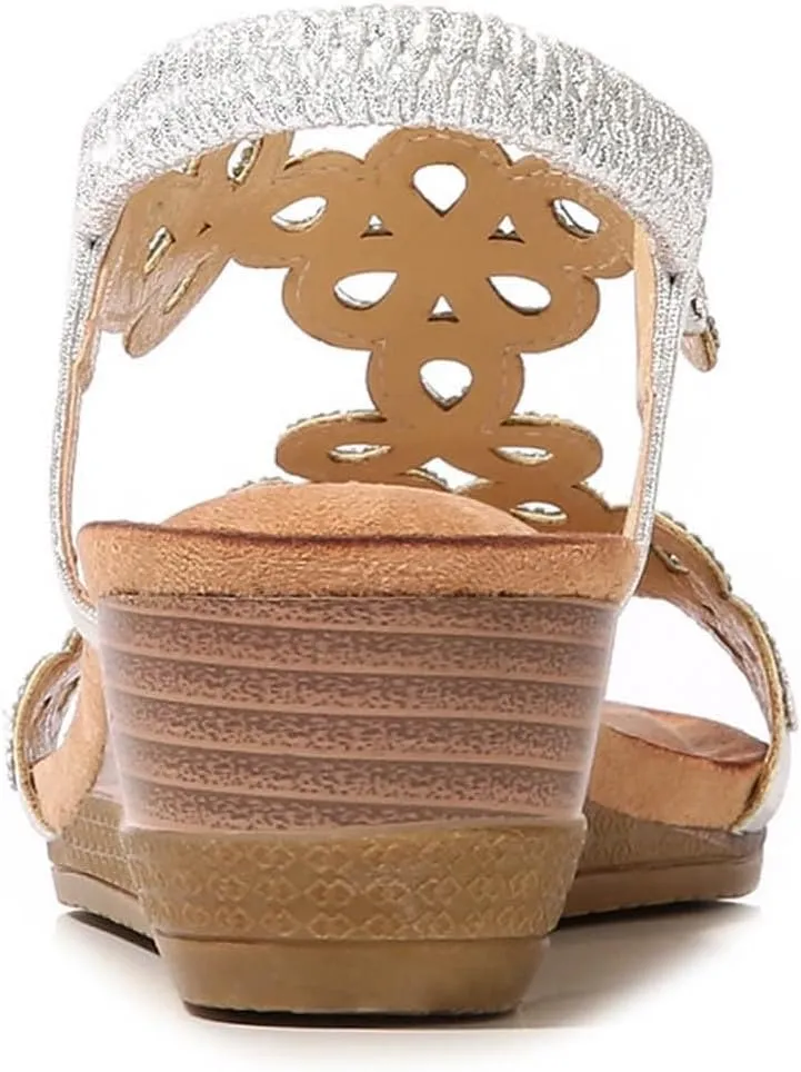 Platform Sandals for Women Elastic Ankle Strap Open Toe Flower Shoes Women Open Toe Flatform Fashion Sandals