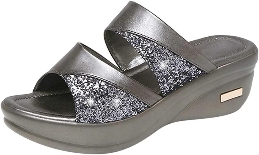 Platform Sandals Women Double Ankle Strap Comfortable with Adjustable Buckles and Open Toe for Customizable Fit Orthopedic Sandal Beach Dressy Flip Flops for Wide Toe 2025 Spring