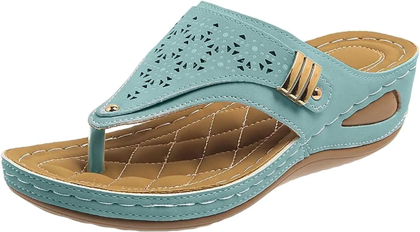Platform Wedge Flip Flops for Women Cushioned Orthotic Sandals with Arch Support Breathable Mesh Hollow Summer Casual Beach Shoes Sandalias