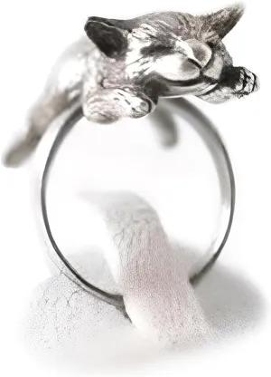 POYAMUSE Lovely Sleeping Cat Finger Ring - Retro Cat Kitty Lying on Finger Design for Cat Lover