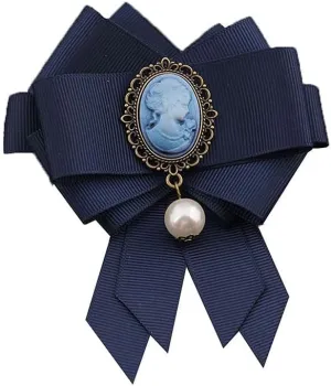 Pre-Tied Big Bow Ribbon Brooch Victorian Lady Cameo Faux Pearl Dangle Pins Clip Tie Collar Jewelry Fashion Accessories for Women Gifts