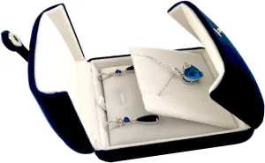 Premium Double Function Navy Luxurious Blue Velvet Pendant Earrings Necklace Gift Box Double Layer Fine Material Modern Elegant (Jewelry is not included)