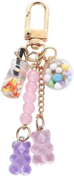 Purple Cute Resin Gummy Bear Key Chain Candy Color Animal Bear Charms Keychains Car Keys Bag Pendant Keyring Jewelry Gift Accessories