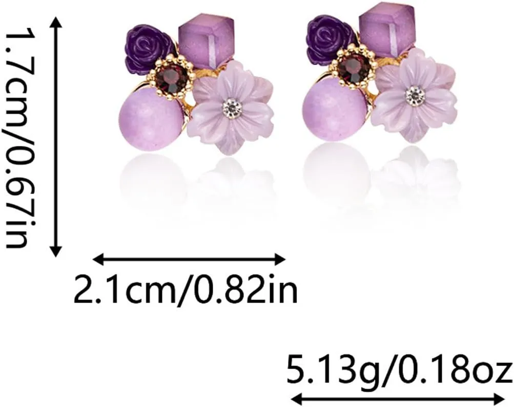 Purple Earrings for Women Flower Stud Statement Trendy Cute Everyday Crystal Jewelry Gift