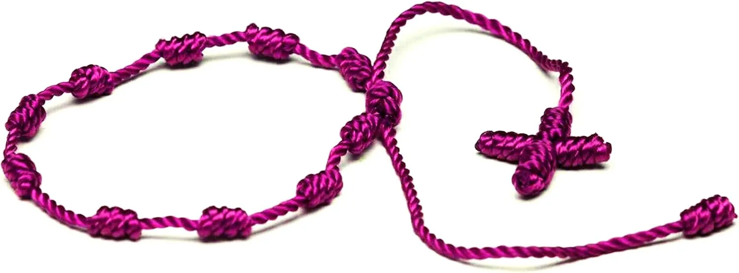 PURPLE WHALE Decenario Bracelets- Handmade, Cord Rope Rosary Beads,Knotted String, One Decade Rosary, Cross Dangles, Adjustable, Friendship, Anklets, Decenary for Prayer, Meditation, Men, Women