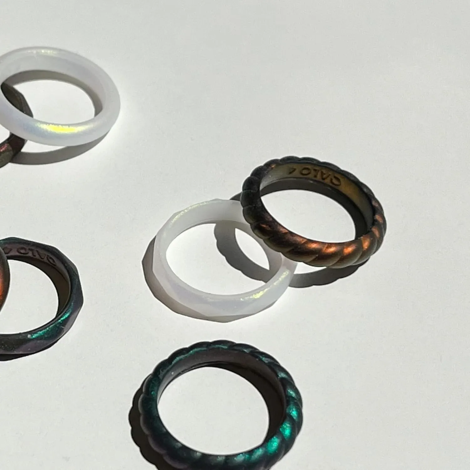 QALO Women's Rubber Silicone Ring, Stackable Rubber Wedding Ring for Women, Breathable, Durable Engagement Silicone Band, 3.5mm Wide 2.5mm Thick, Holographic Green, Size 10