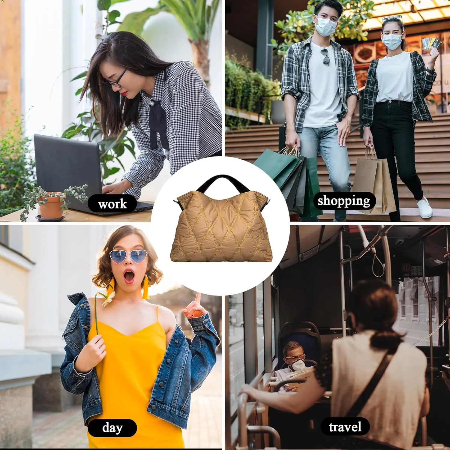 Quilted Tote Bag for Women, Soft Puffer Bag Lightweight Trendy Crossbody Bags Purse with Long Shoulder Strap