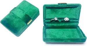 rectangle Velvet Ring Box, Cute Classical Ring Bearer,Premium Gorgeous Vintage Double Slots Ring Box for Engagement,Proposal,Wedding (green)