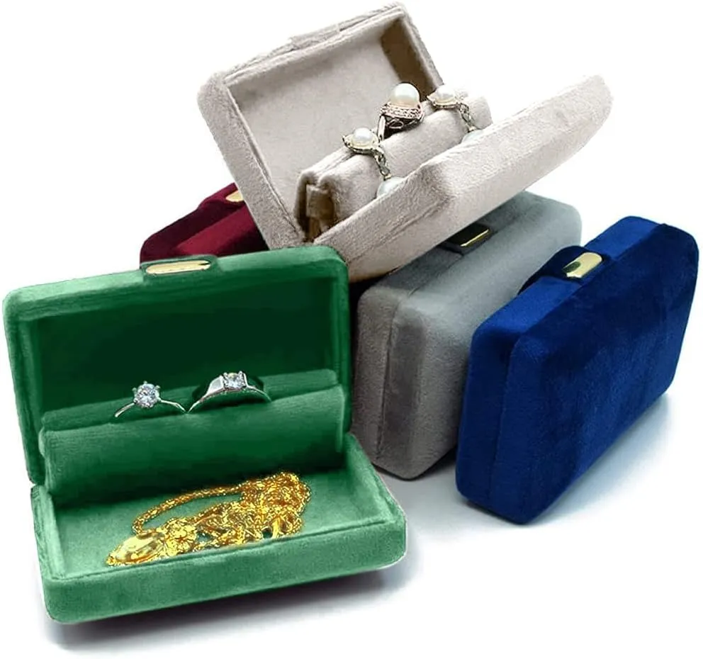 rectangle Velvet Ring Box, Cute Classical Ring Bearer,Premium Gorgeous Vintage Double Slots Ring Box for Engagement,Proposal,Wedding (green)