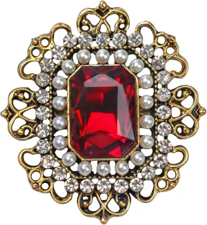 Red Vintage Victorian Brooch Pin for Women with Large Rhinestone Ruby - Gold Crystal Antique Brooches - Jewelry Accessory for Lady, Gift for Christmas (1PC)