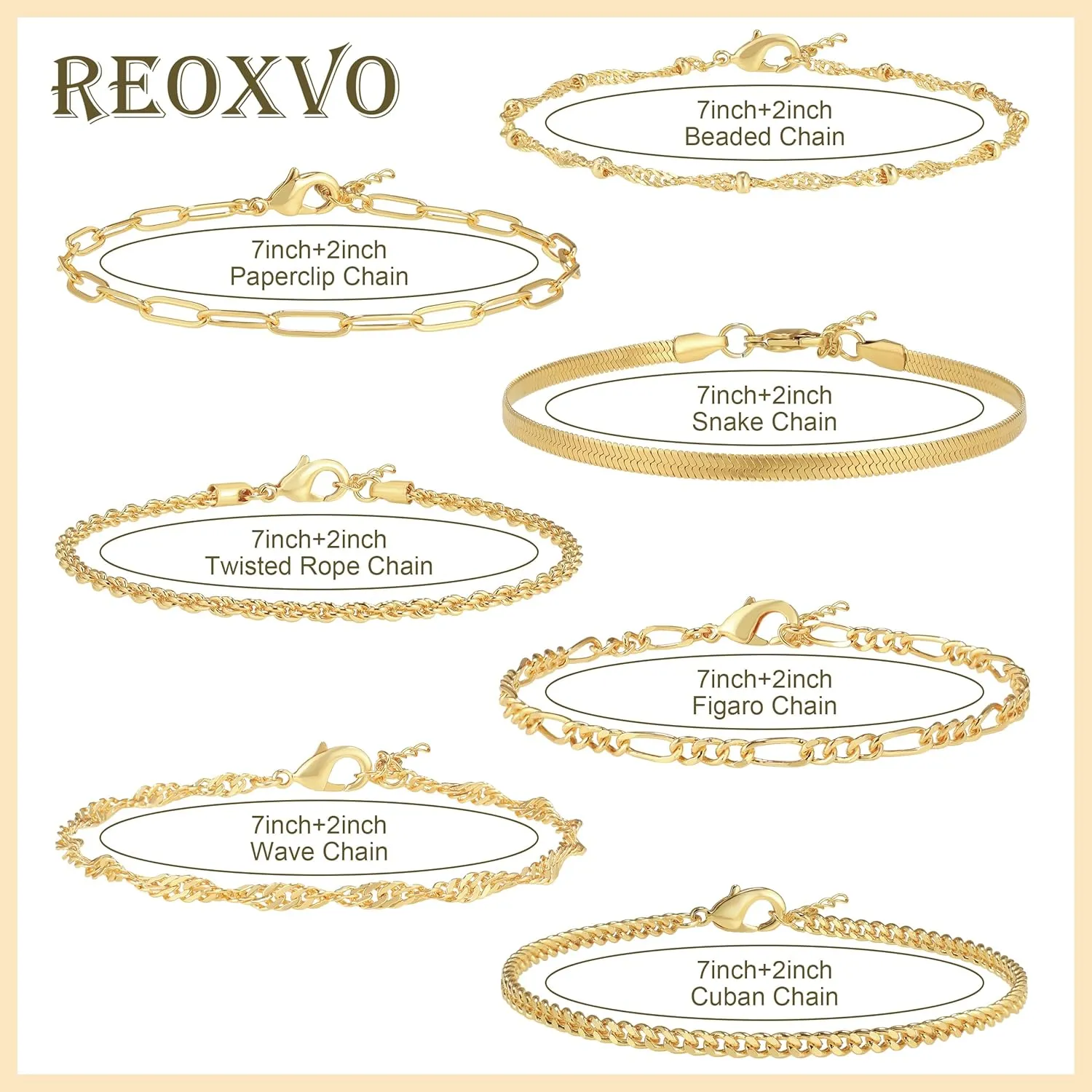 Reoxvo Dainty Bracelets for Women Trendy, Sterling Silver Plated Brass Link Chain Charm Bracelet Set for Women Stack 14K Gold Plated Brass Link Bracelets Jewelry Gift for Women