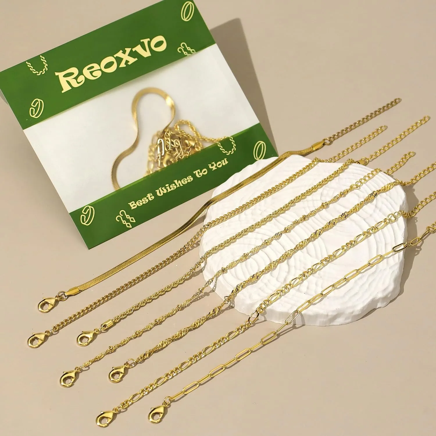 Reoxvo Dainty Bracelets for Women Trendy, Sterling Silver Plated Brass Link Chain Charm Bracelet Set for Women Stack 14K Gold Plated Brass Link Bracelets Jewelry Gift for Women