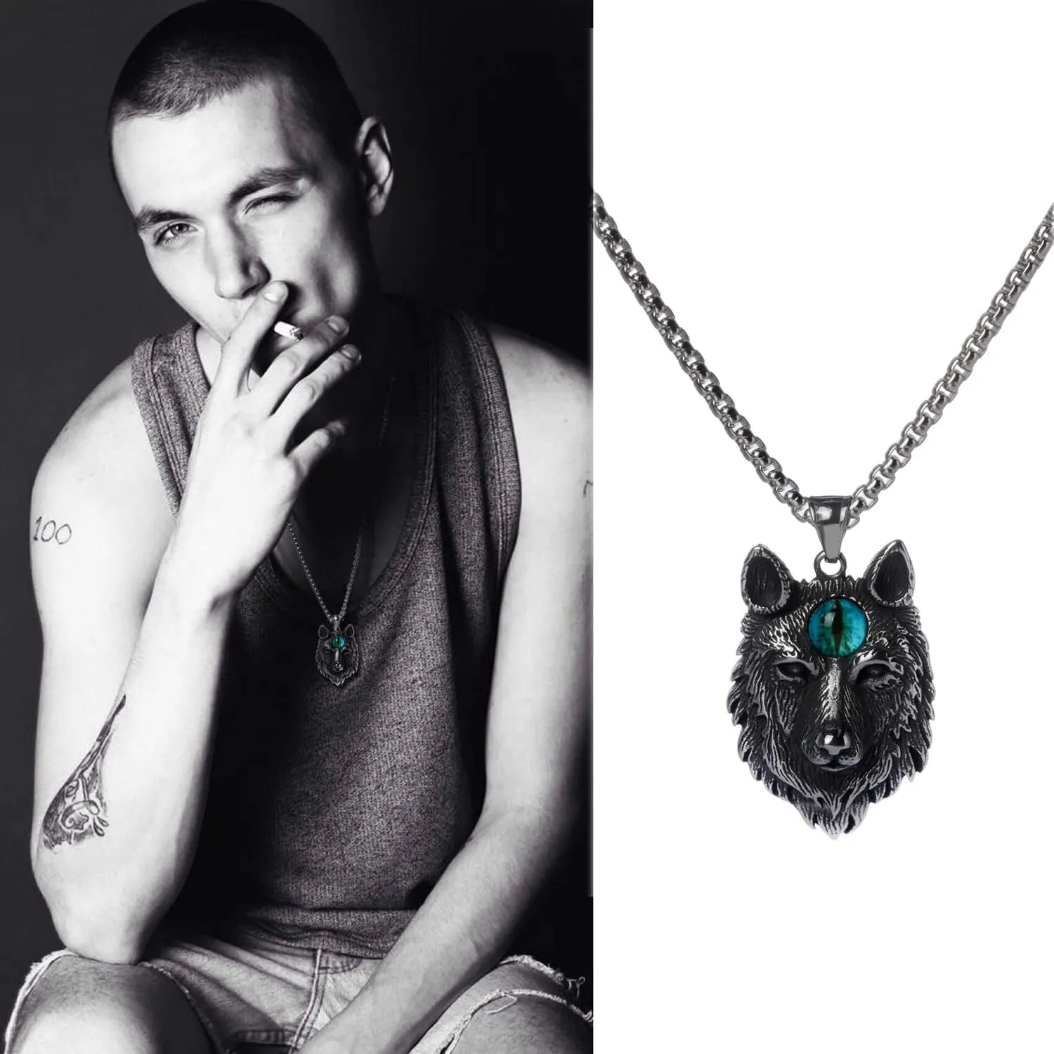 Retro Zodiac Snake Pendant Necklaces Skull Nautical Anchor Domineering Hip Hop Six-Pointed Star Angel Wing Wolf Eyes of God Men's Trendy Personality Python Pendants Necklace