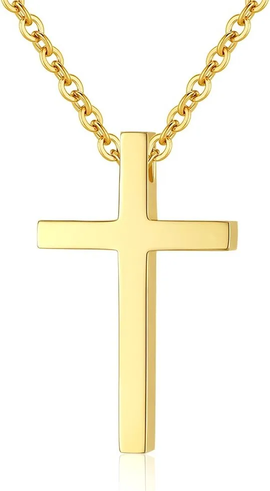 REVEMCN Simple Stainless Steel Cross Pendant Chain Necklace for Men Women, 18-24 Inches Chain