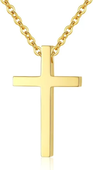 REVEMCN Simple Stainless Steel Cross Pendant Chain Necklace for Men Women, 18-24 Inches Chain