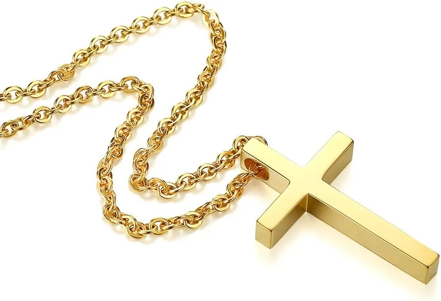 REVEMCN Simple Stainless Steel Cross Pendant Chain Necklace for Men Women, 18-24 Inches Chain