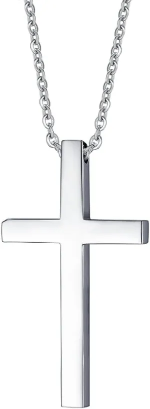 REVEMCN Simple Stainless Steel Silver Tone Cross Pendant Necklace for Men Women, 20-24 Inches Chain