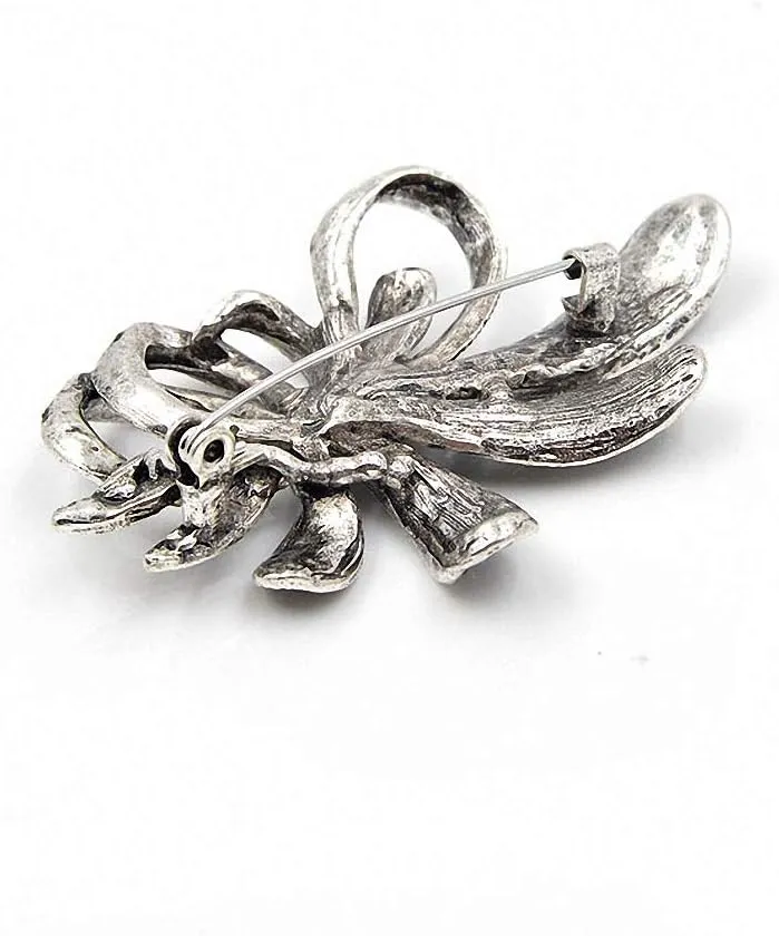 Rhinestone Black Flower Brooches Women Vintage Antique Silver Brooch Pin Elegant Exquisite Broches